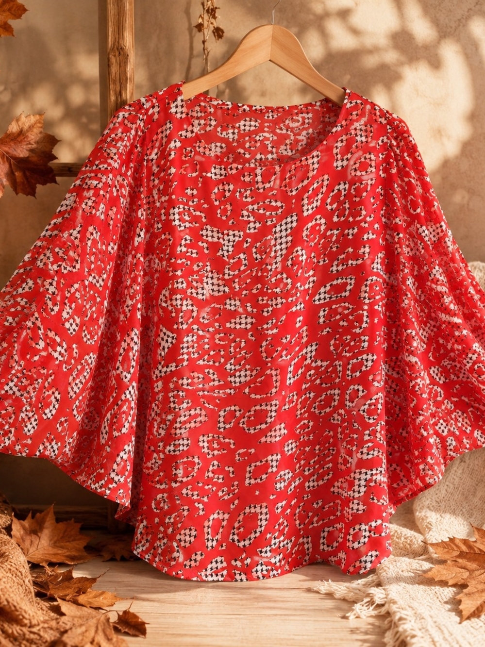 Bob Mackie Red Printed Tunic Top